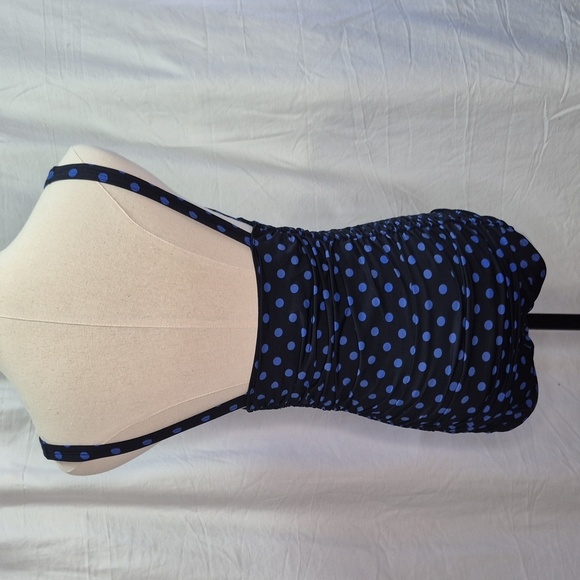 DKNY One Piece Swimsuit Black/Blue Polka Dot Side Ruching V Neck Swimwear Sz 10 - Picture 5 of 15